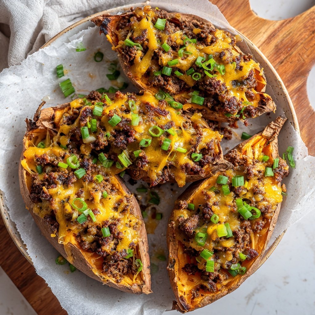Ground Beef Stuffed Sweet Potatoes