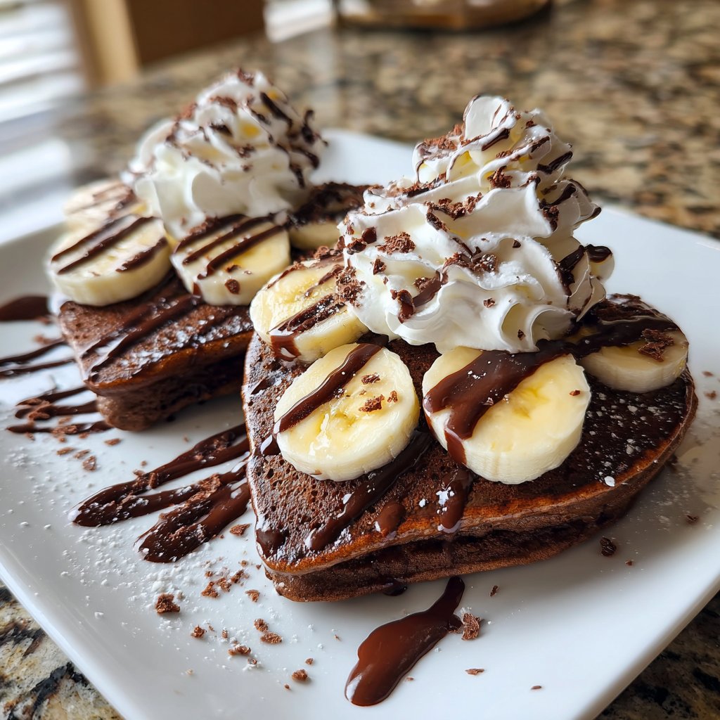Valentines Breakfast Chocolate Banana Pancakes