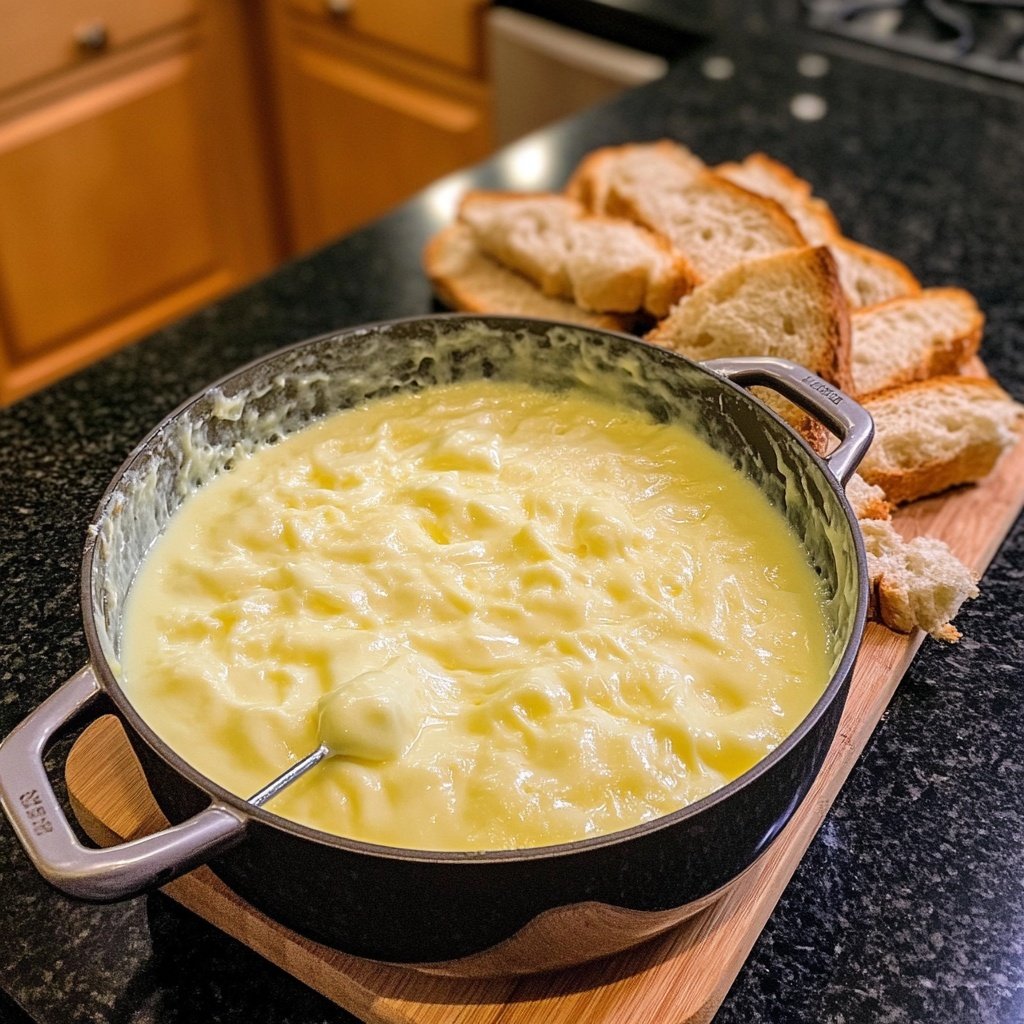 Fondue with Beer and Swiss Cheese