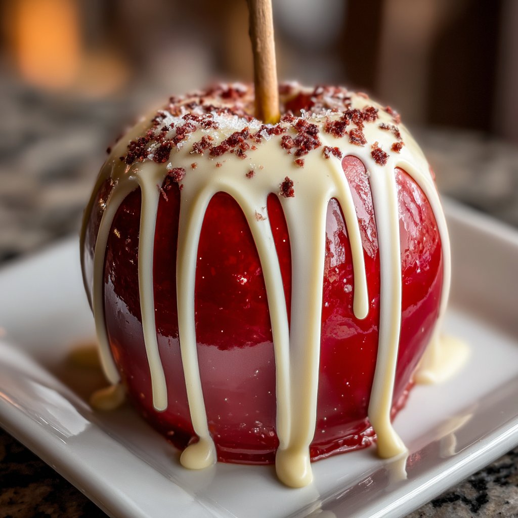 Candy Apple With White Chocolate Drizzle