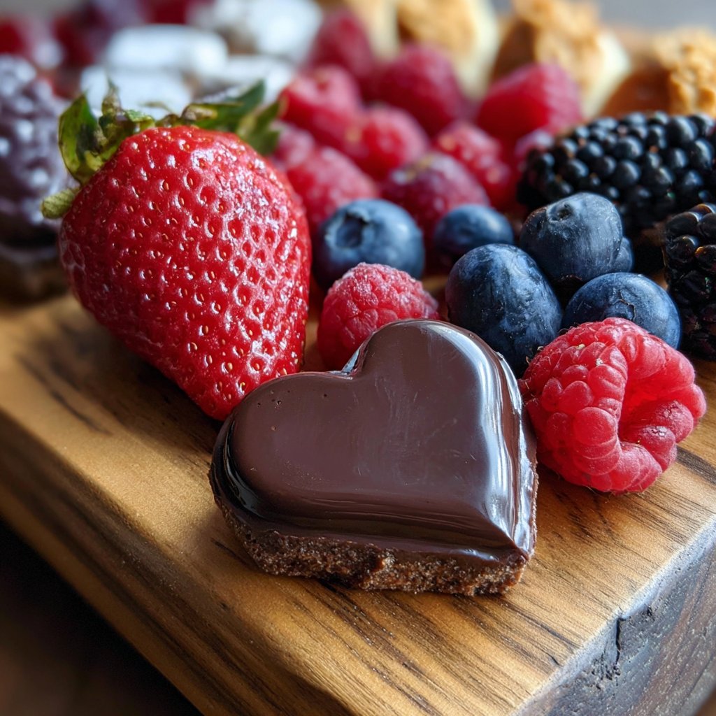 Valentines Charcuterie Board with Chocolate and Berries